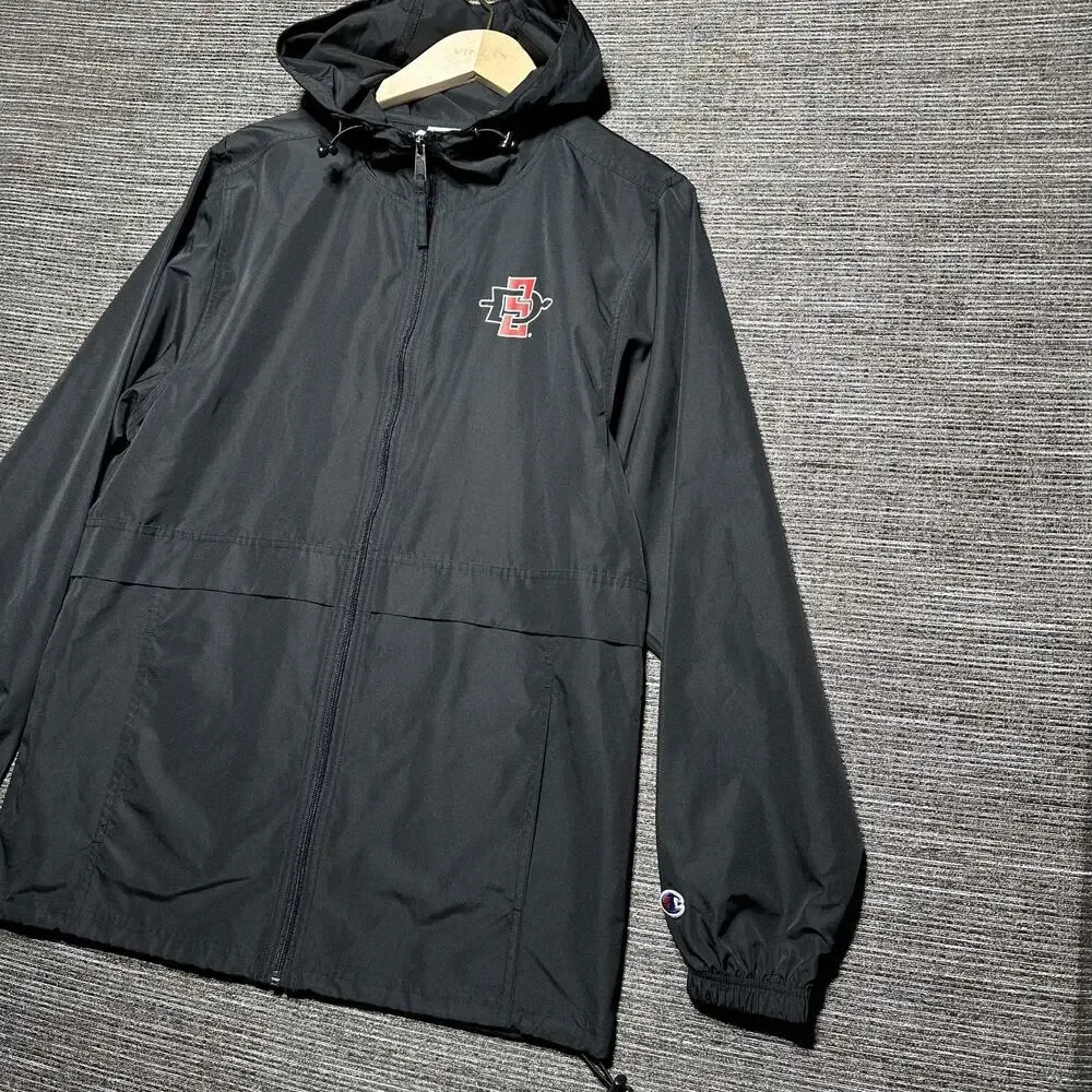SDSU Jacket Adult Small Black Full Zip Windbreaker San Diego State Hooded Univer
